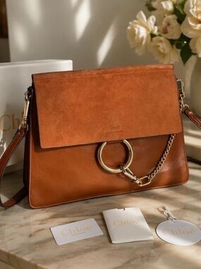Chloé Two-Tone Tan & Orange Suede Shoulder Bag